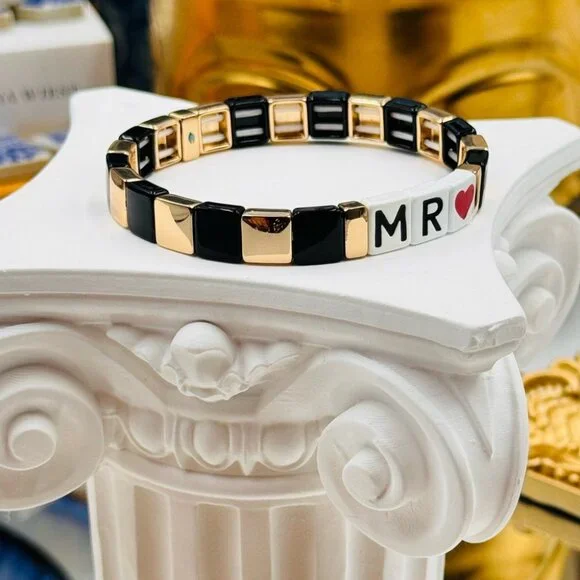 🆕 ROXANNE ASSOULIN 🧿 NWOT Mr & Mrs Set Of Two Enamel And Gold-Tone Bracelets - Picture 13 of 14
